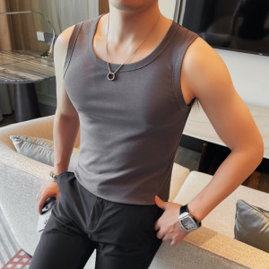 7707-P38 59 背心男士夏季修身纯色休闲百搭无袖体恤图片