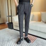 K6207-P88那不勒斯九分裤男士新款垂感轻奢纯色百搭小脚裤，男装西裤，电商B333
