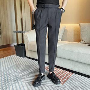 K6207-P88 那不勒斯九分裤男士新款垂感轻奢纯色百搭小脚裤图片