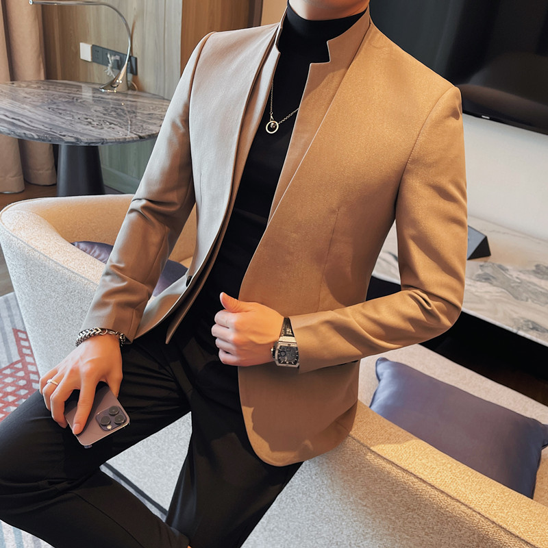 XF1050-P165单排一粒扣西装外套男士立领纯色西服商务休闲百搭,男装西服,电商B333