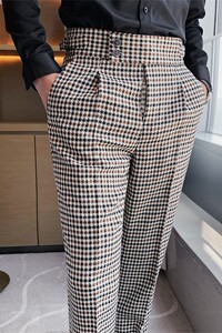 PS-K2P88男士休闲裤韩版修身长裤千鸟格高腰直筒长裤潮流时尚裤子图片