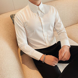 3123-P98白色衬衣男士商务休闲百搭大领子长袖纯色衬衫，男装衬衫，电商B333