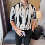 9779-P58男士中袖衬衫潮流休闲帅气五分袖夏季印花衬衣，男装T恤，电商B333