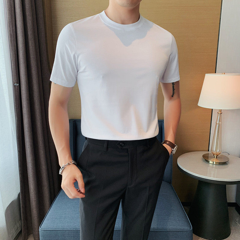 T580-特P35男生英伦休闲圆领纯色T恤短袖潮流修身T恤白色汗衫,男装T恤,电商B333