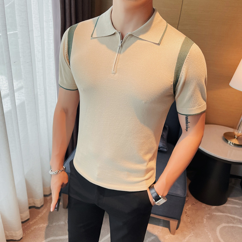 HL003-P58短袖polo衫男士夏季针织冰丝翻领修身半袖休闲t恤拉链,男装T恤,电商B333