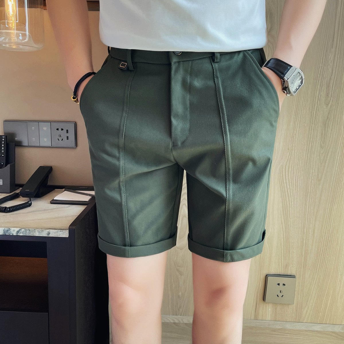 821-P58男士休闲短裤夏季新款时尚百搭修身小脚西裤五分裤中裤,男装西裤,电商B333