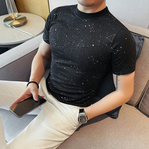 2618-P45男士圆领短袖撒粉T恤春夏新款时尚百搭修身半袖体恤图片