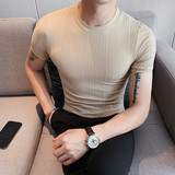 3381-P28韩版修身打底衫圆领纯色休闲短袖T恤男潮黑色，男装T恤，电商B333