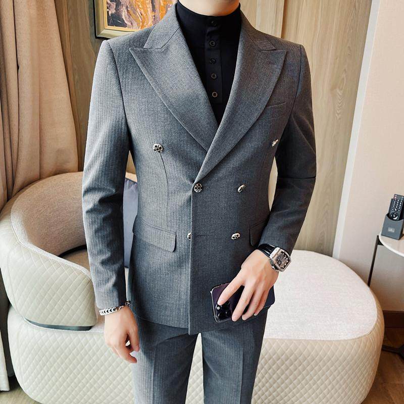 XF1068-P155双排扣西装男士秋冬新款条纹单西西服外套,男装西服,电商B333