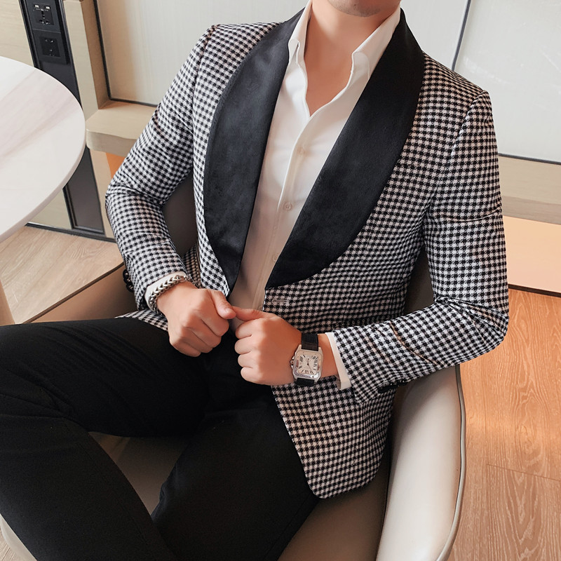 23587-P145西装外套男士休闲修身格子西服一粒单排扣,男装西服套装,电商B333