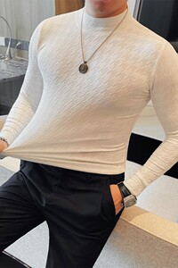 T7711-特P40 半高领长袖体恤打底衫男士秋冬新款小中领修身T恤图片