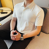 1046-P63短袖冰丝无痕衬衫男士夏季新款修身商务休闲翻领暗扣衬衣，男装衬衫，电商B333