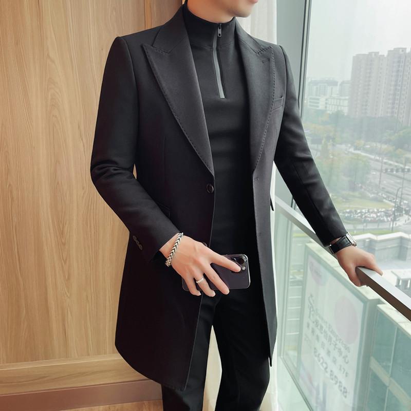 23686-P198加棉中长款西装西服外套单排扣风衣大衣,男装风衣,电商B333