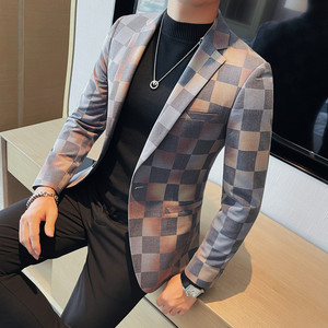 2005-P185 西装外套男士西服上衣修身休闲格子小西装图片