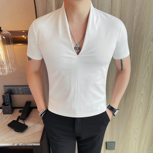 2623-P43 男士短袖夏季新款时尚百搭休闲V领短袖T恤图片