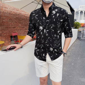 C3120-P78 男士中袖衬衫夏季潮流休闲帅气修身五分袖衬衣图片