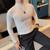 T7713-特P40半高领打底衫男条纹秋冬高级感韩版修身百搭针织格子，男装T恤，电商B333