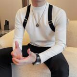 7923-P58背带款长袖T恤男士秋冬新款修身半高领打底衫，男装T恤，电商B333