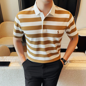 PL3616-P58 男士短袖polo衫夏季新款时尚百搭休闲翻领条纹短袖T恤图片