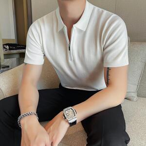8535-P58 短袖POLO衫男士春夏新款拉链翻领针织衫半袖T恤图片