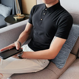 6026-P682026夏季薄款冰丝纯色翻领短袖男弹力T恤修身透气Polo衫，男装T恤，电商B333