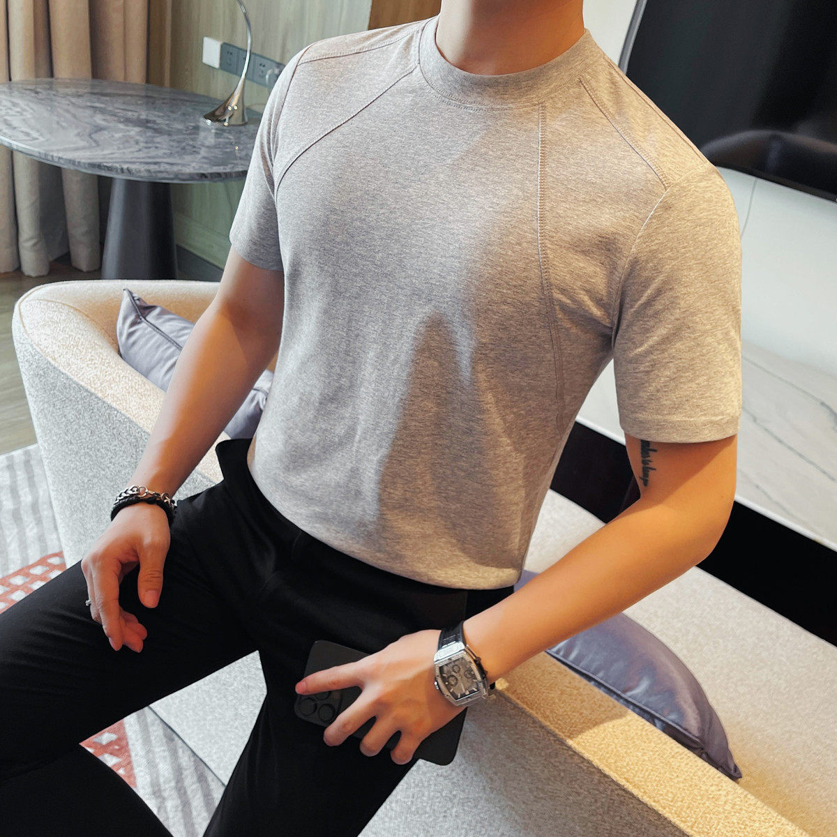 7533-P55男士短袖夏季新款时尚百搭休闲圆领短袖T恤,男装T恤,电商B333