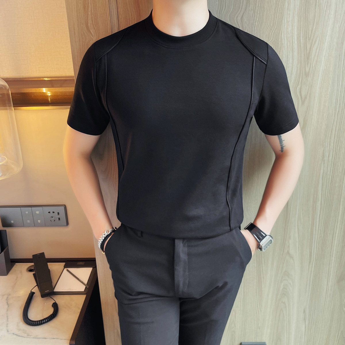 7540-P55男士短袖夏季新款时尚百搭休闲圆领短袖T恤,男装T恤,电商B333
