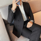 TZ6090-P340西服两件套男士秋冬新款双排扣纯色百搭西装，男装西服套装，电商B333