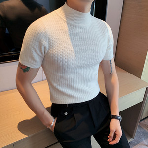 老款继续做3302-P48男士半高领T恤中领短袖针织毛衣打底衫图片