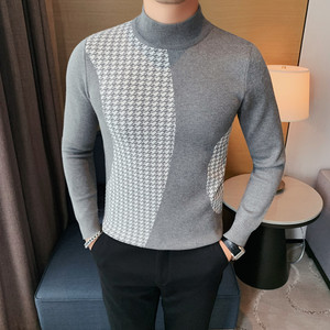 HM011-P65 秋冬男士修身毛衣半高领针织衫内搭黑色紧身长袖毛衣图片