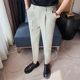 老款继续做K2208-P78夏季纯色休闲九分裤西裤小脚裤腰部松紧裤子，男装西裤，电商B333