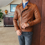 JK109-P130秋冬男士修身皮衣韩版型男斜拉链翻领皮夹克外套休闲黑，男装夹克，电商B333