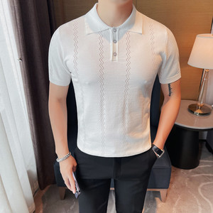 HL002-P58 短袖polo衫男士夏季针织冰丝翻领修身潮流纯色透气t恤图片
