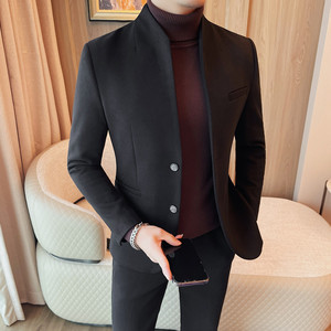 1045-P155 呢子西藏男士中山装西服 立领西装外套 纯色商务休闲图片