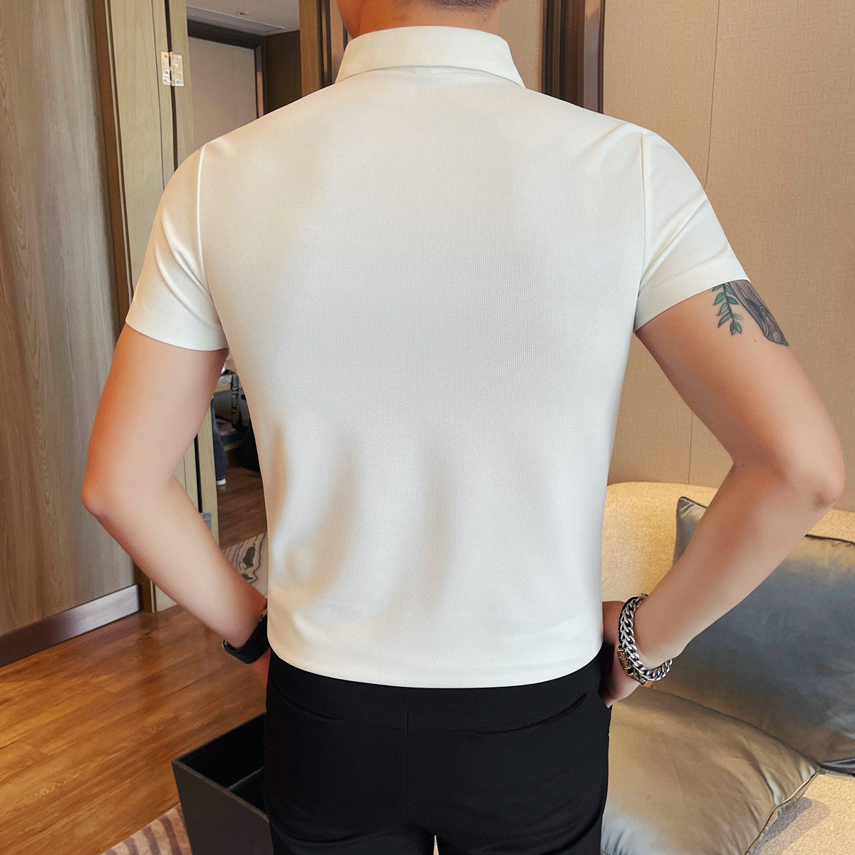 MJ1006-P55华夫格纹无痕压胶压花男短袖夏季时尚百搭休闲POLO衫,男装T恤,电商B333