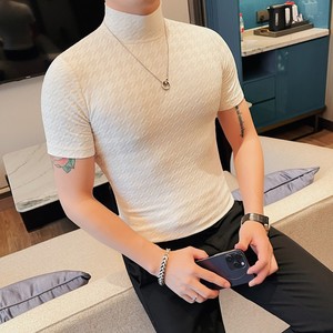 T2402-特P40 半高领短袖T恤男士夏季新款 薄款修身打底衫图片