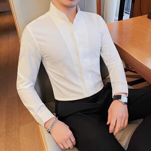 老款继续做7882-P58 衬衫男士长袖修身立领衬衣潮流商务休闲衬衣图片