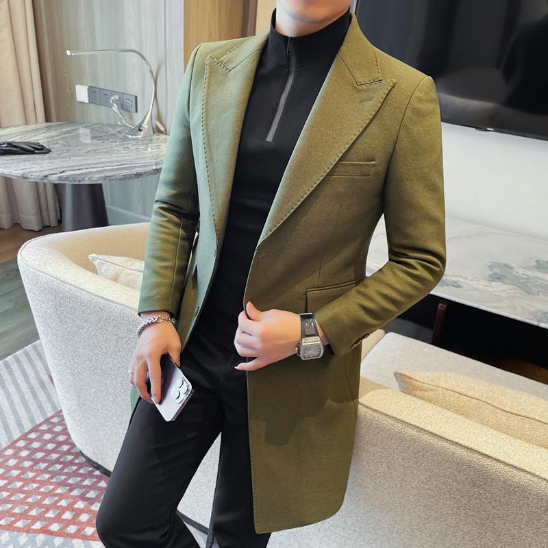 23686-P198加棉中长款西装西服外套单排扣风衣大衣，男装风衣，电商B333