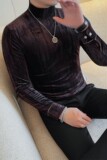 7925-P59纽扣袖口长袖体恤男士秋冬新款半高领长袖打底衫，男装T恤，电商B333
