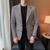 XF05-P155青年商务免烫长袖修身春季格子西服西装休闲便服单排扣2，男装西服套装，电商B333