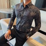 9885-P58高端碎花长袖衬衫男士秋冬痞帅修身百搭衬衣，男装衬衫，电商B333