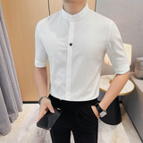 7139-P5888中袖刺绣衬衫男士夏季新款立领暗扣衬衣，男装衬衫，电商B333