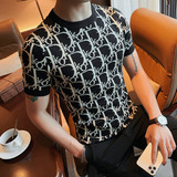 B107-P65圆领印花针织短袖T恤男士夏季流行潮流休闲针织衫，男装T恤，电商B333