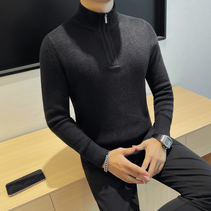 3722-P88半高领纯色长袖保暖针织衫男士秋冬立领拉链款毛衣,男装针织衫/毛衣,电商B333