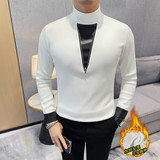 7932-P68加绒长袖T恤男士冬季新款拉链装饰纯色打底衫，男装T恤，电商B333