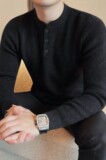 3716-P78无领针织长袖毛衣男士秋冬新款粗毛线扣子领打底衫，男装T恤，电商B333