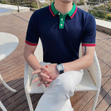 3346-P58夏季男士短袖polo衫修身翻领半袖体恤针织冰丝拼色t恤，男装T恤，电商B333