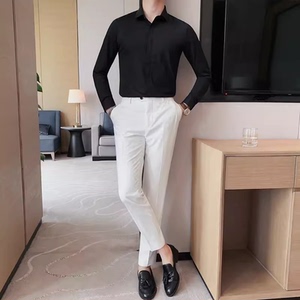 老款继续做1072-P95 弹力无痕压胶坠感丝滑长袖衬衫男修身衬衣图片