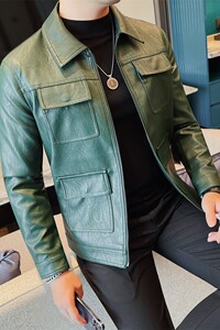 JK108-P130秋冬款潮牌机车皮衣男士韩版商务修身潮流英伦夹克外套图片