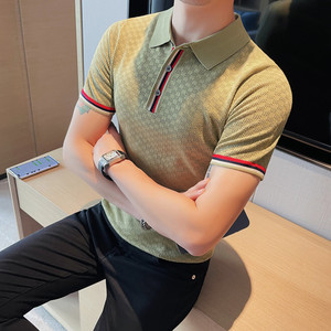 1218-P58 镂空针织polo衫男士夏季修身短袖翻领英伦绅士体恤图片